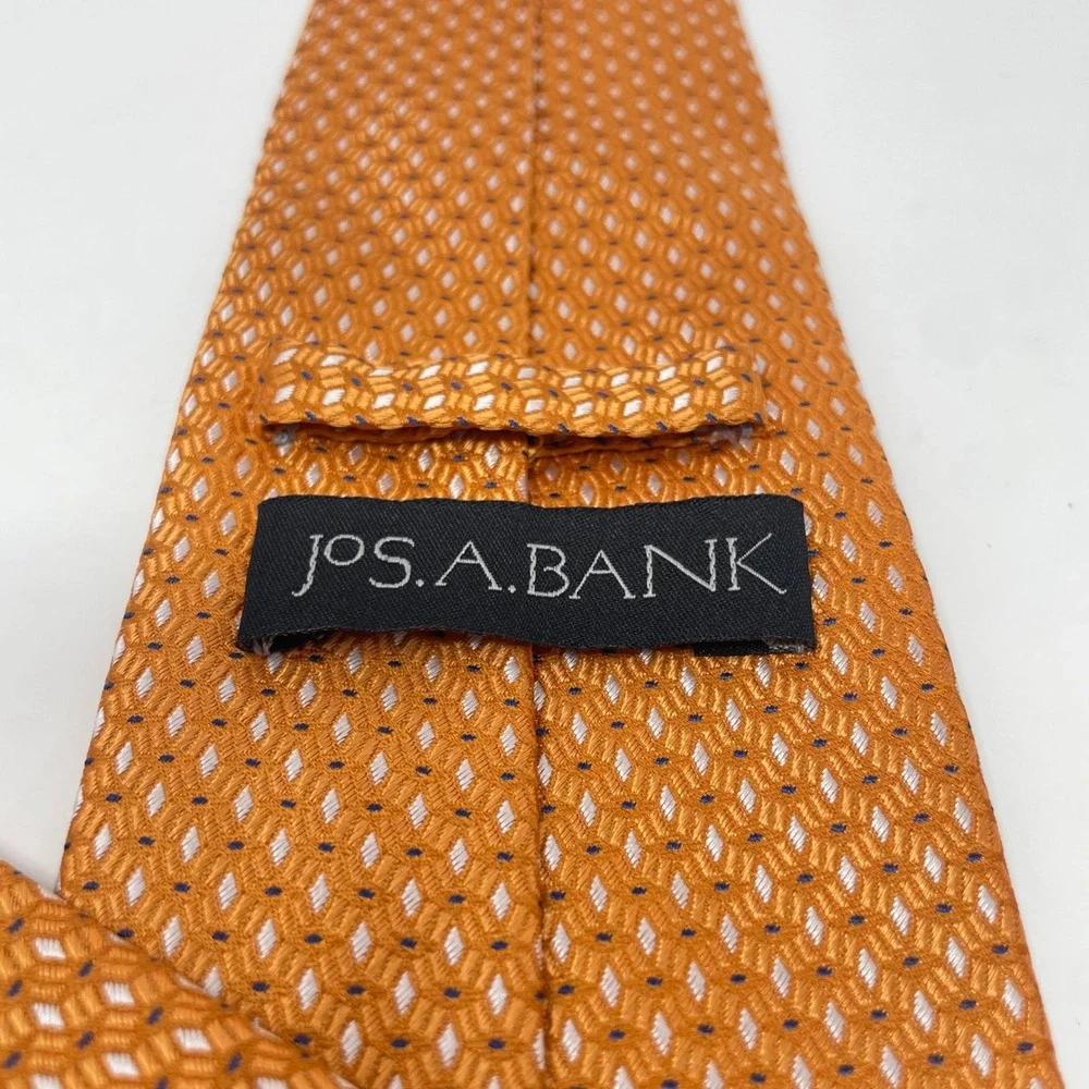 Jos. A. Bank Mens Orange Geometric Diamond Pattern 100% Silk Necktie